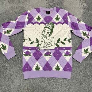 Disney Sweater Womens XXS Princess Tiana Princess & the Frog Purple Argyle